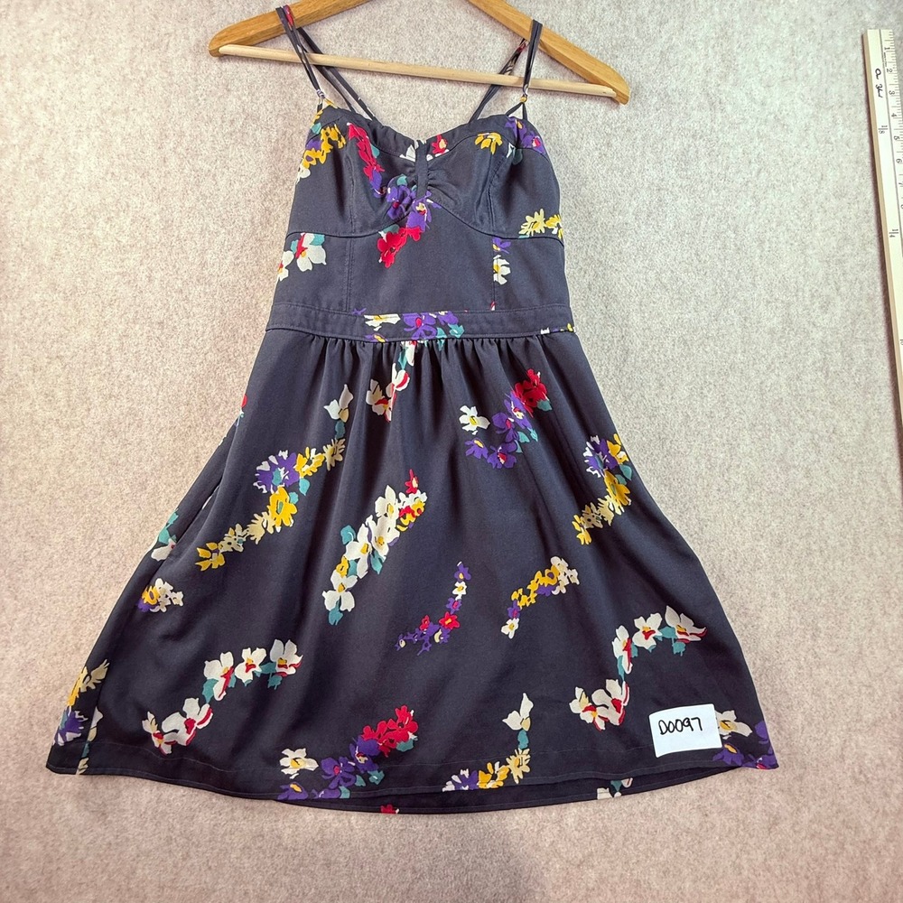 American‎ Eagle Floral Mini Dress Size 2 Navy Blue Multicolored Sundress Smocked